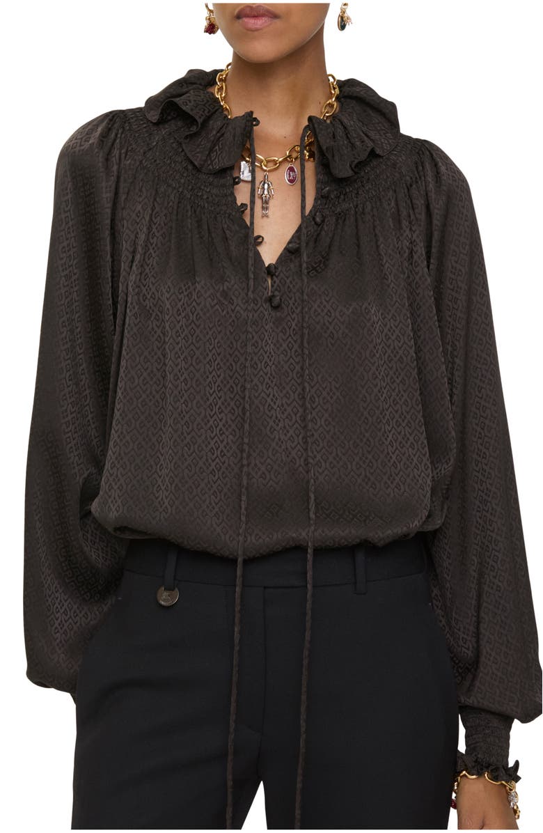 Burberry Geometric Silk Blouse, Main, color, Hawk Brown