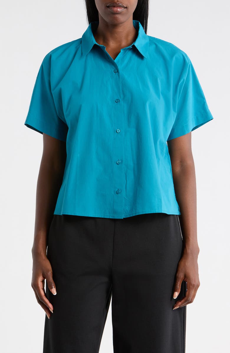 Eileen Fisher Classic Collared Organic Cotton Shirt, Main, color, Dragonfly