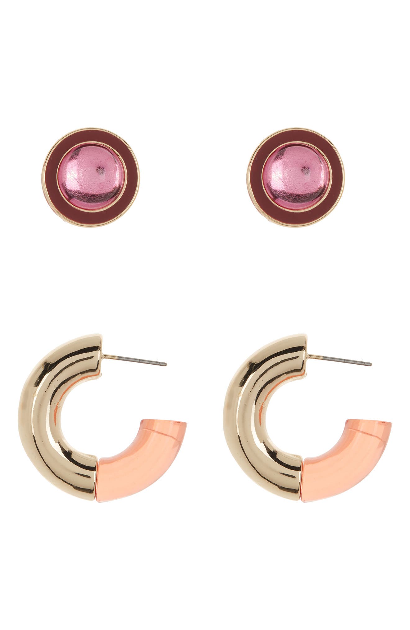 NORDSTROM RACK Set of 2 Enamel Stud & Hoop Earrings (Women) | Nordstromrack