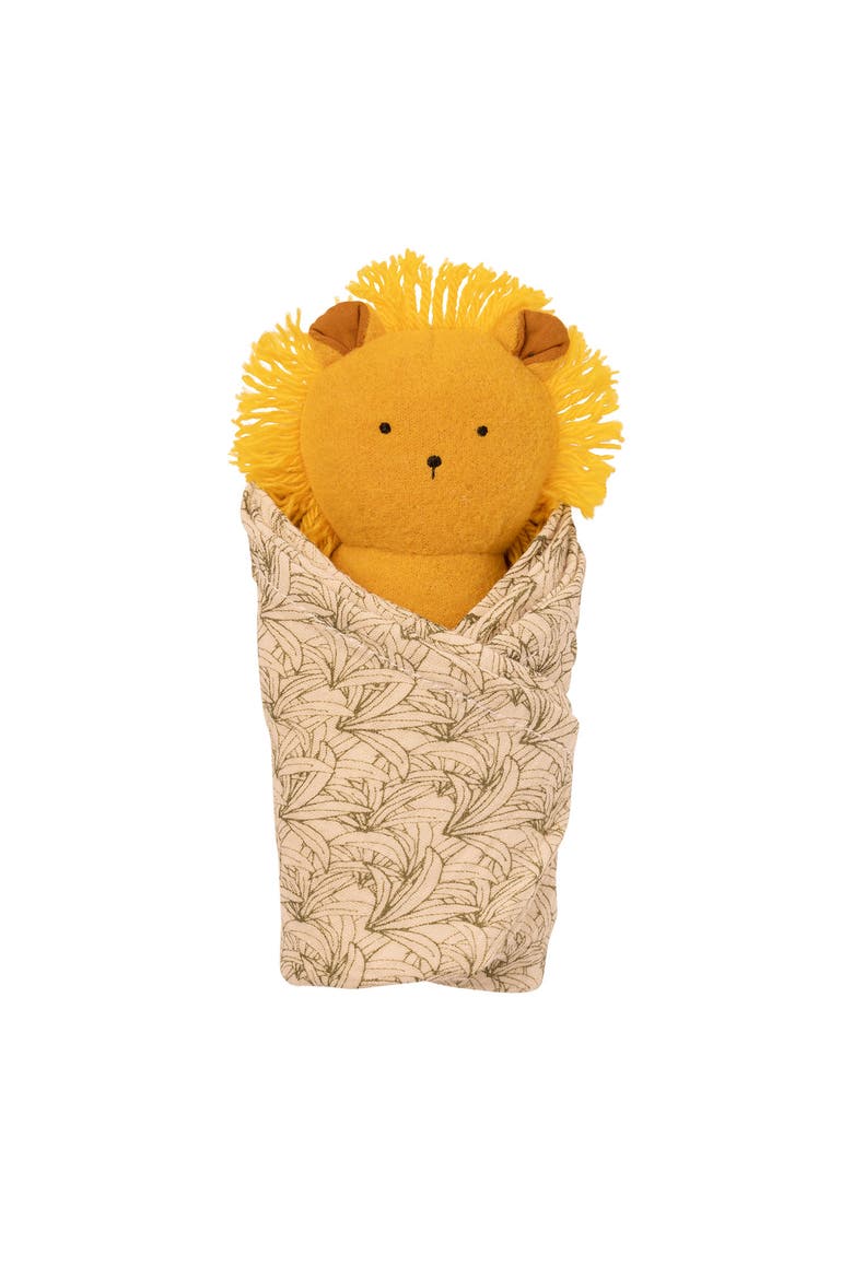 Embroidered Plush Lion Baby Rattle, Main, color, Yellow