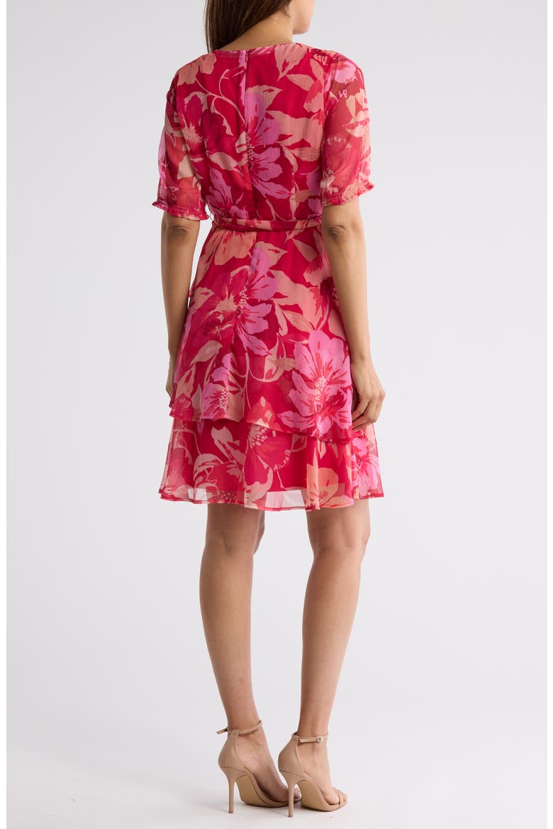Floral Short Sleeve Faux Wrap Dress, Alternate, color, RASPBERRY FLORAL