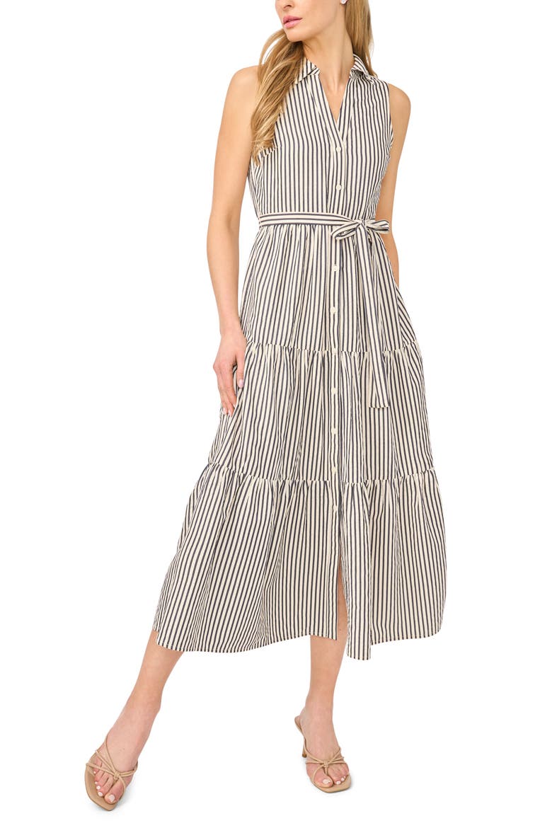 Stripe Sleeveless Tie Waist Shirtdress, Main, color, CLASSIC NAVY