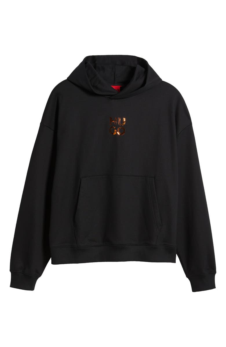 HUGO Diridovero Oversize Logo Graphic Hoodie, Alternate, color, Black