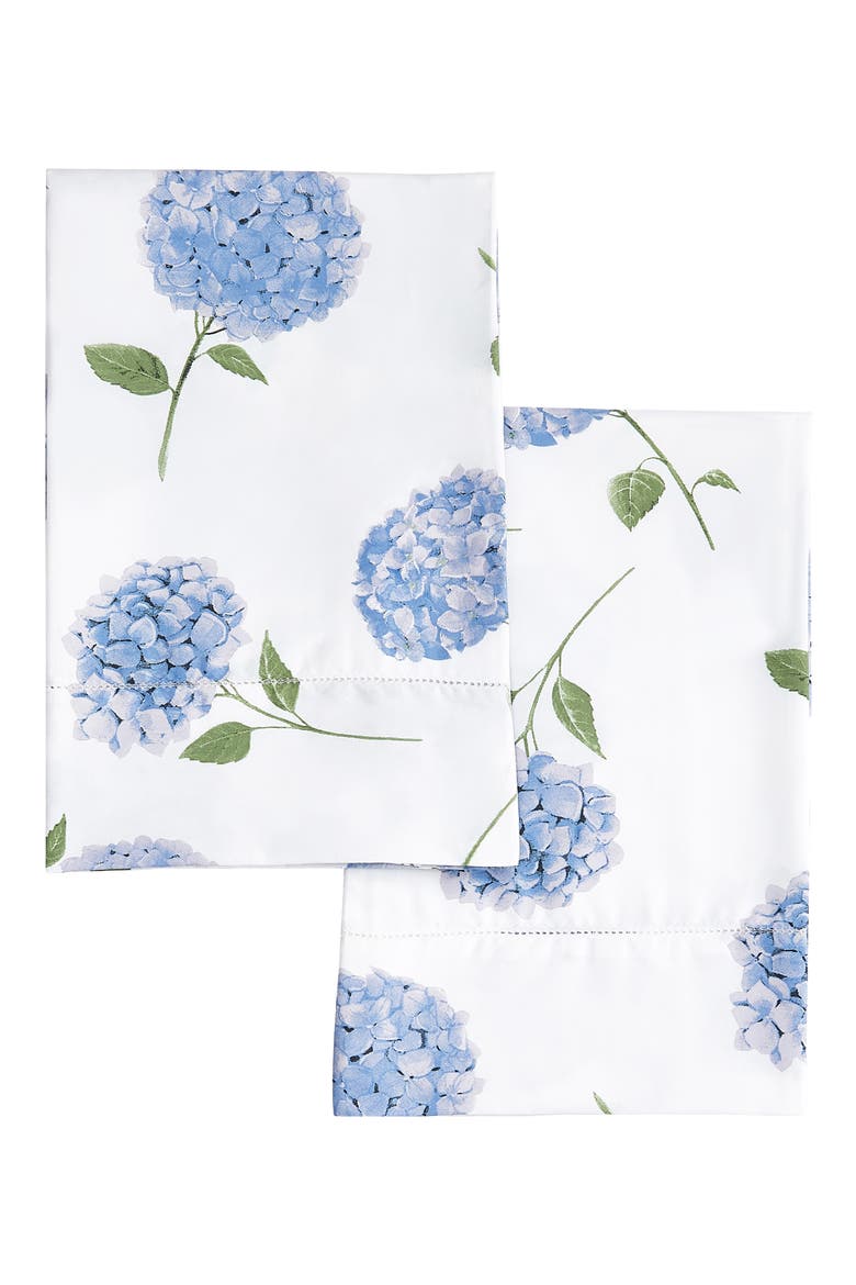 Hydrangea Cotton Pillowcase Set, Main, color, WHITE/ BLUE