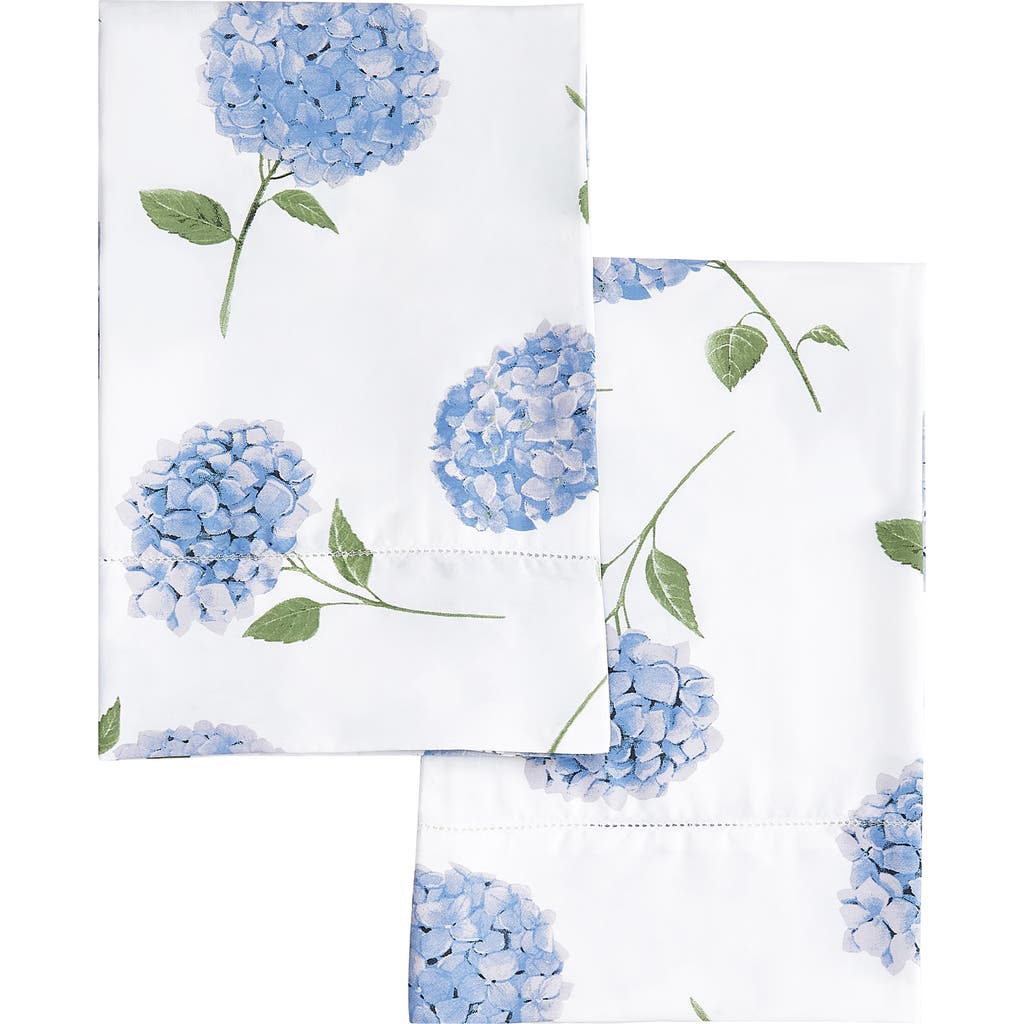 Melange Home Hydrangea Cotton Pillowcase Set In White/blue