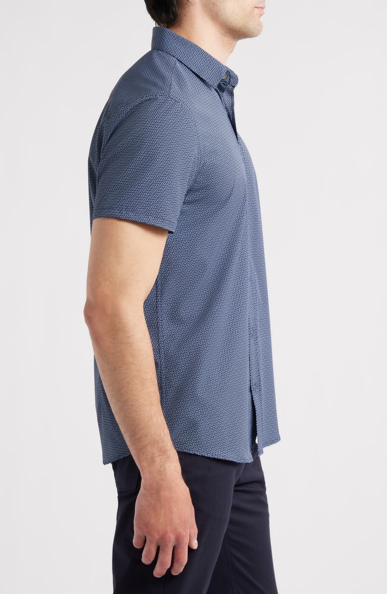 W.R.K Linked Hexagon Geo Print Short Sleeve Performance Button-Up Shirt, Alternate, color, Navy