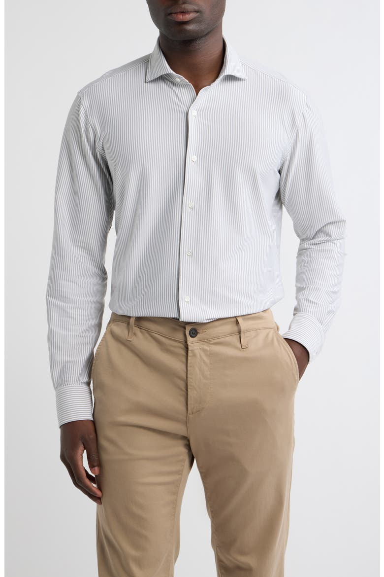 Excursionist Flex Tailored Fit Pinstripe Wrinkle Resistant Button-Up Shirt, Main, color, ARGENTO