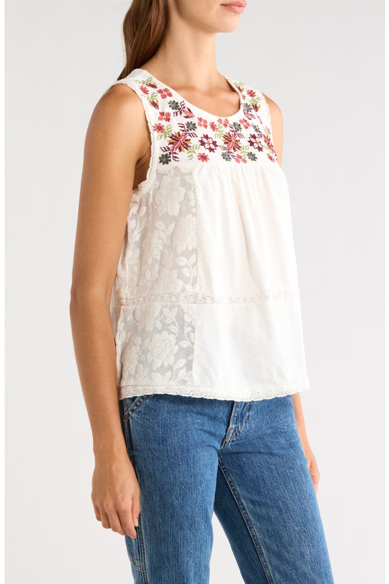 Embroidered Yoke Cotton Tank, Alternate, color, CREAM