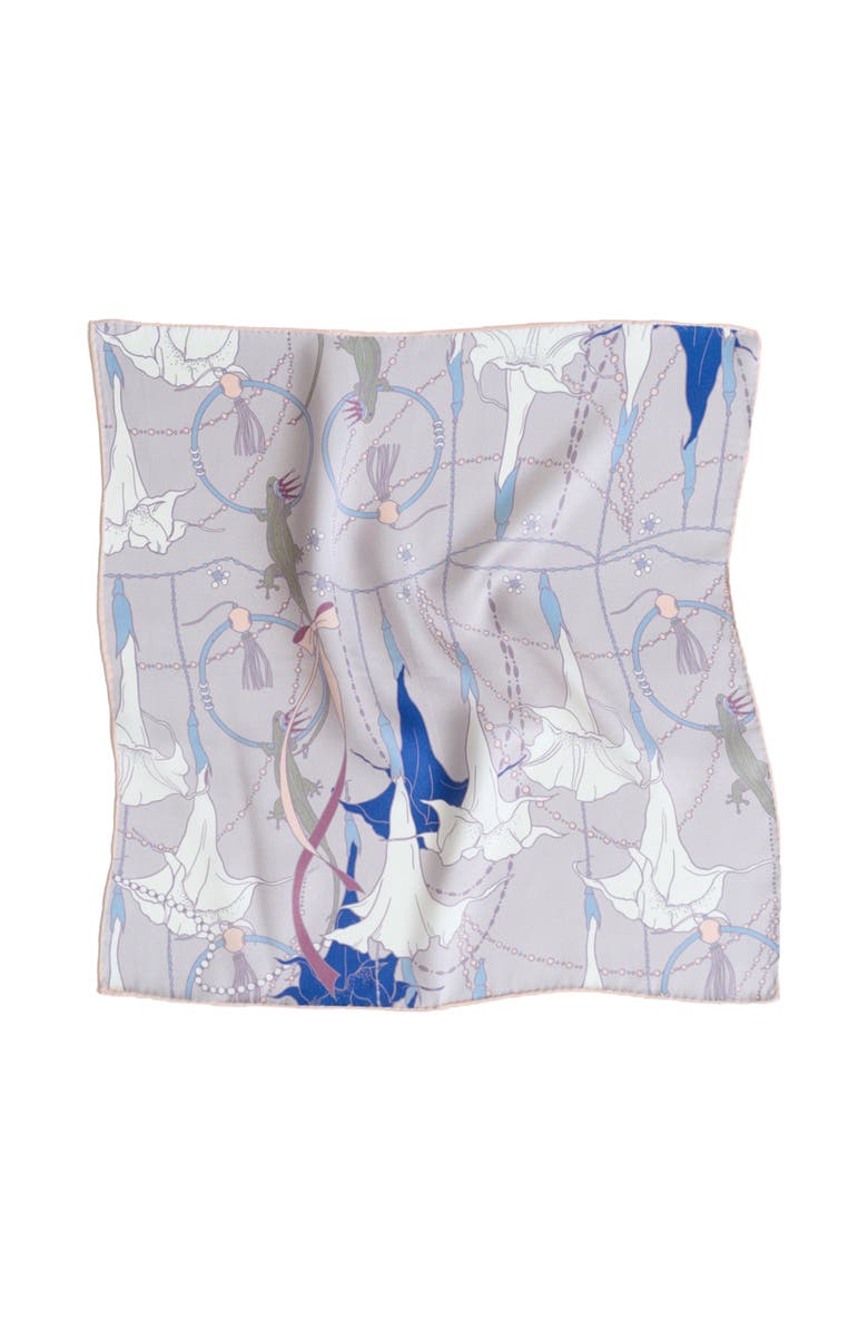 Lost Pattern Datura Silk Pocket Square, Alternate, color, Silver