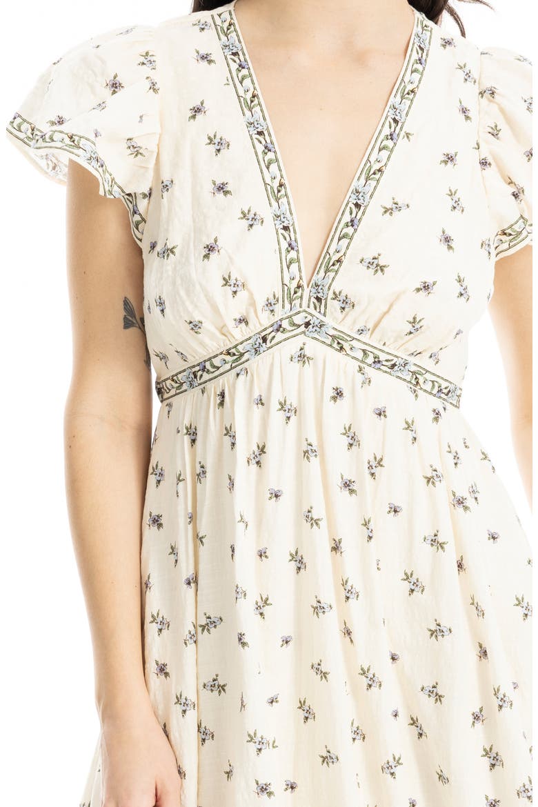 Floral Flutter Sleeve Maxi Dress, Alternate, color, CREAM/ BLUE BOUQUET