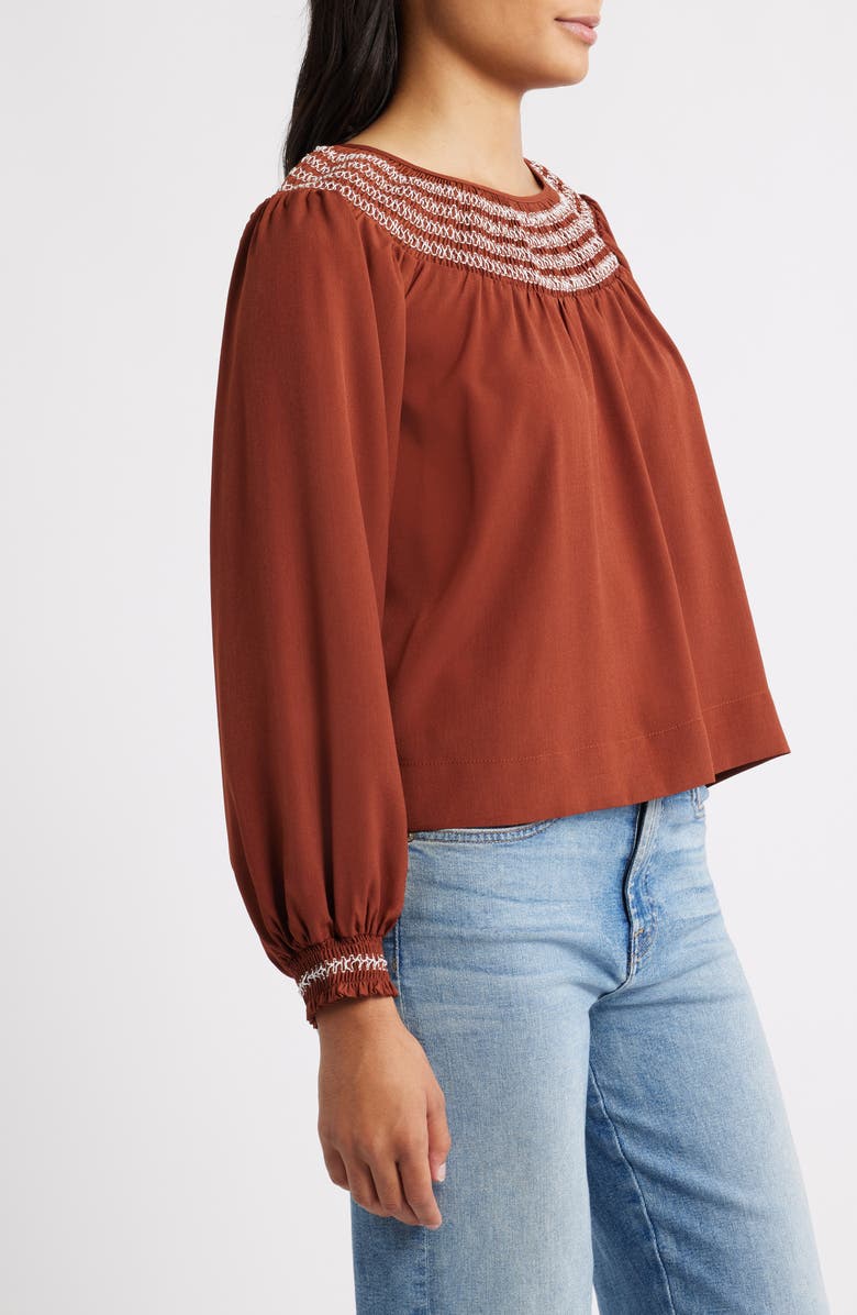Bobeau Embroidered Peasant Top, Alternate, color, Picante
