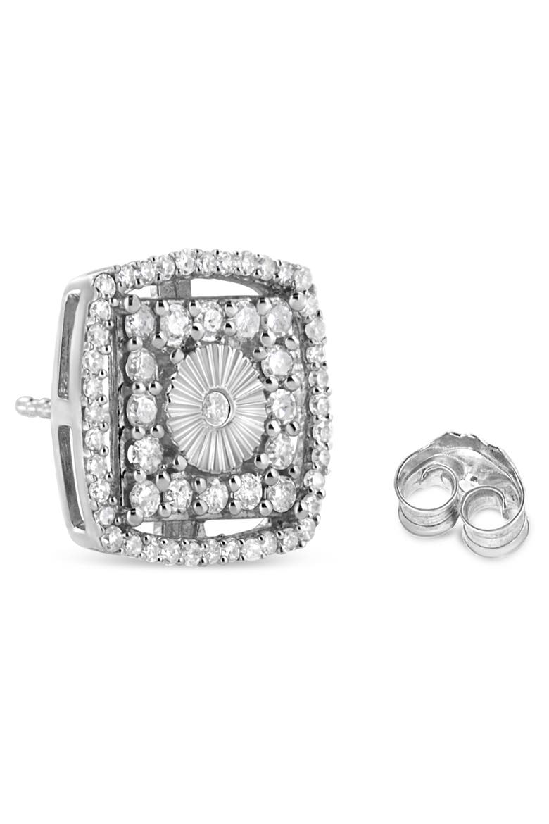 Silver 1.0 Ct Round Diamond Double Halo and Disc Stud Earring, Alternate, color, White