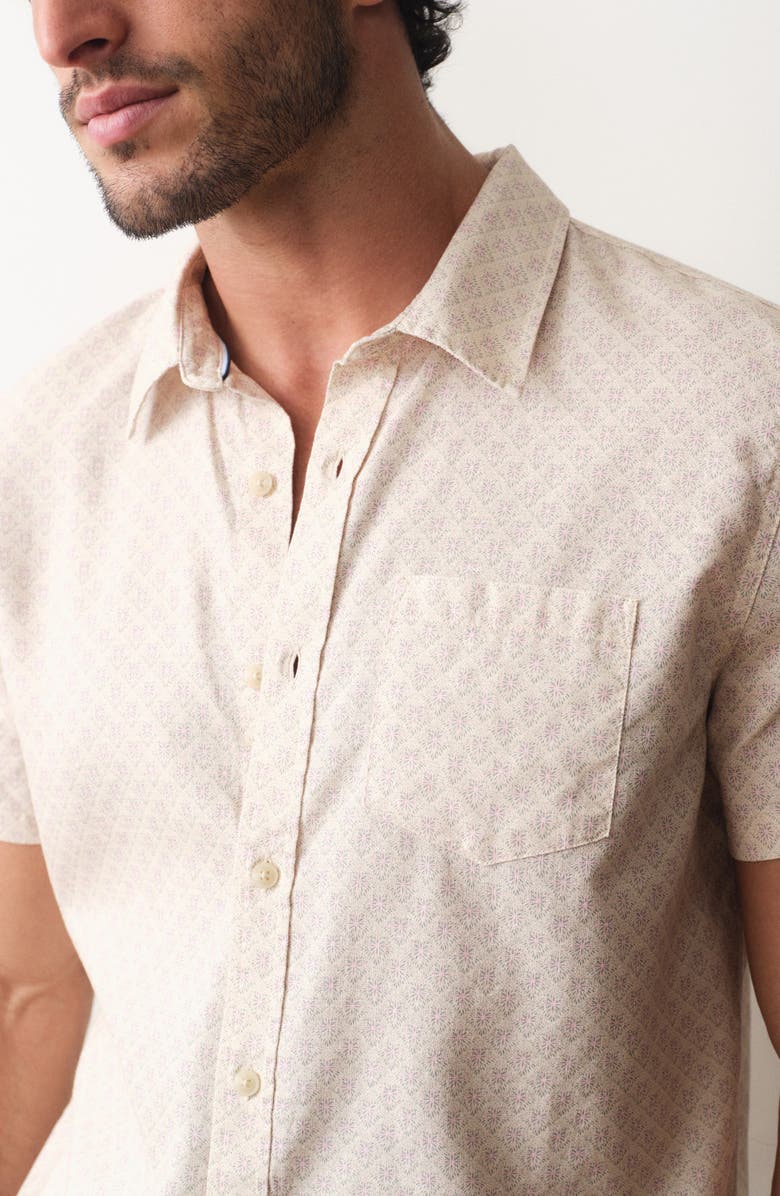 Marine Layer Better Than Short Sleeve Button-Up Shirt, Alternate, color, Cream Diamond Print