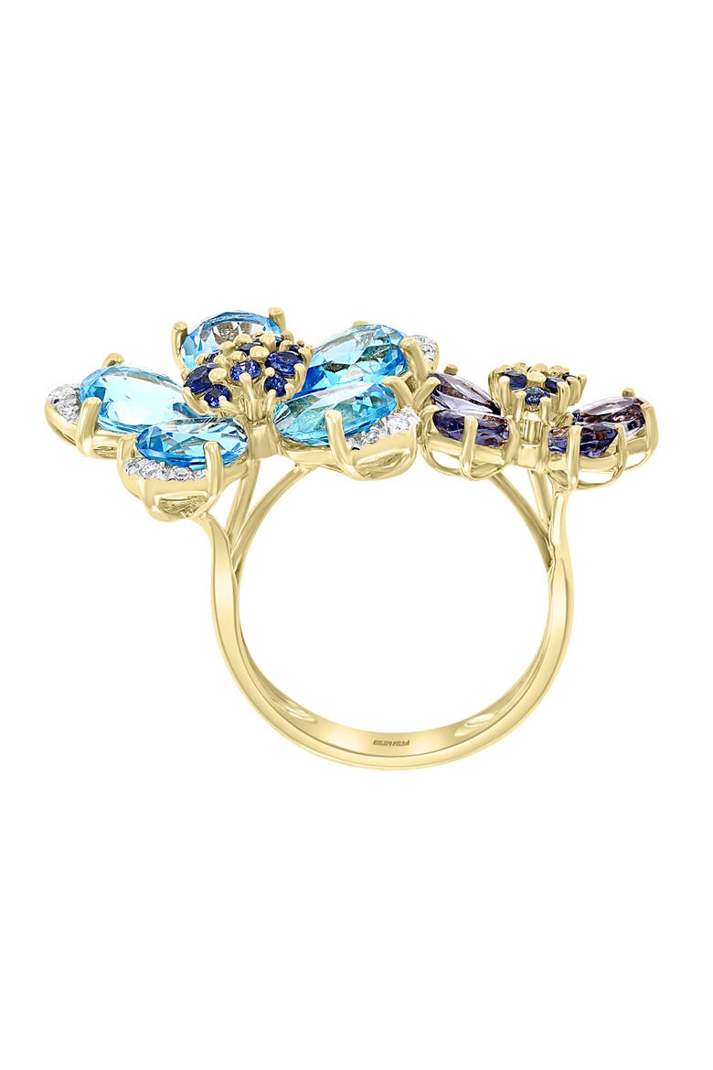 14K Yellow Gold Diamond & Gemstone Double Flower Ring, Alternate, color, 14K Gold