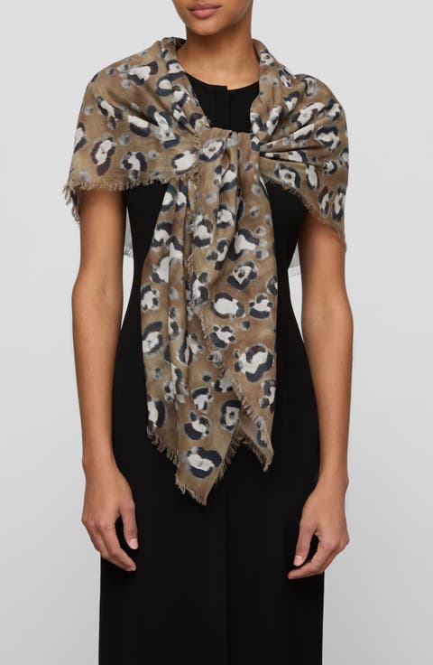 Leopard Print Cashmere & Silk Square Scarf