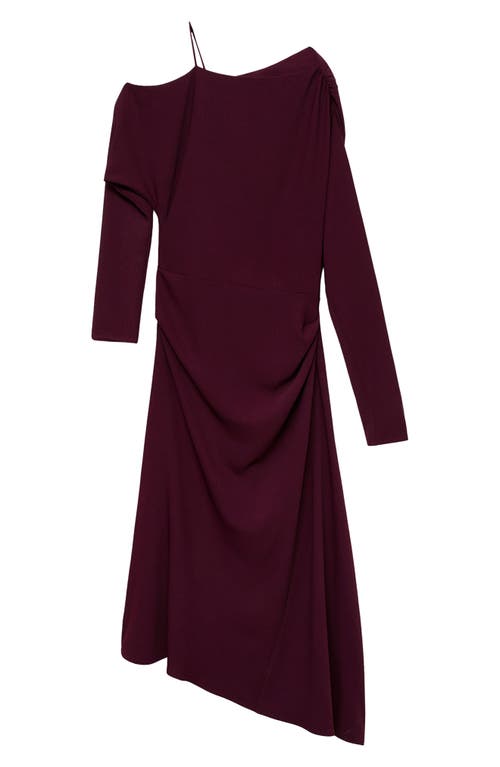 Mango Asymmetric Single Long Sleeve Midi Dress In Wine