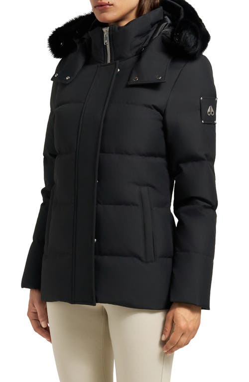 Moose Knuckles Cloud 800 Fill Power Down Puffer Jacket With Removable Genuine Shearling Trim In Animal Print