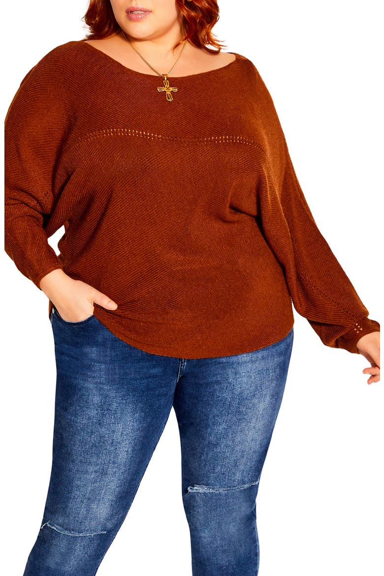 Romance One-Shoulder Sweater, Main, color, CHOCOLATE