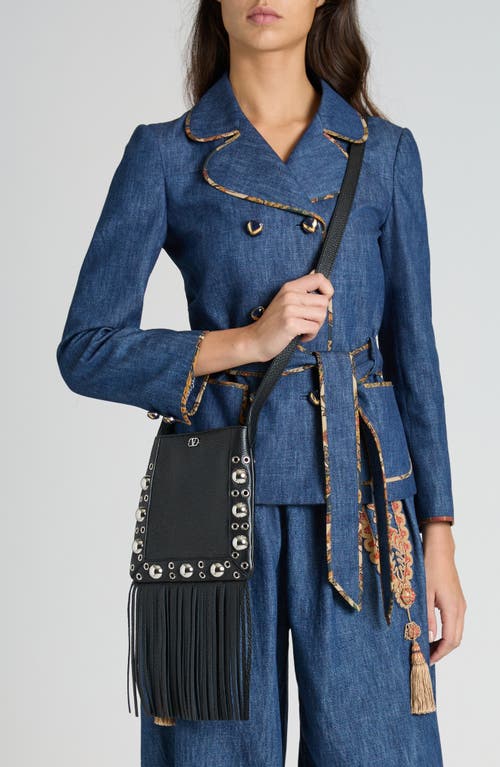 Valentino Garavani Small Nellcôte Fringe Stud Crossbody Bag In 0no Nero