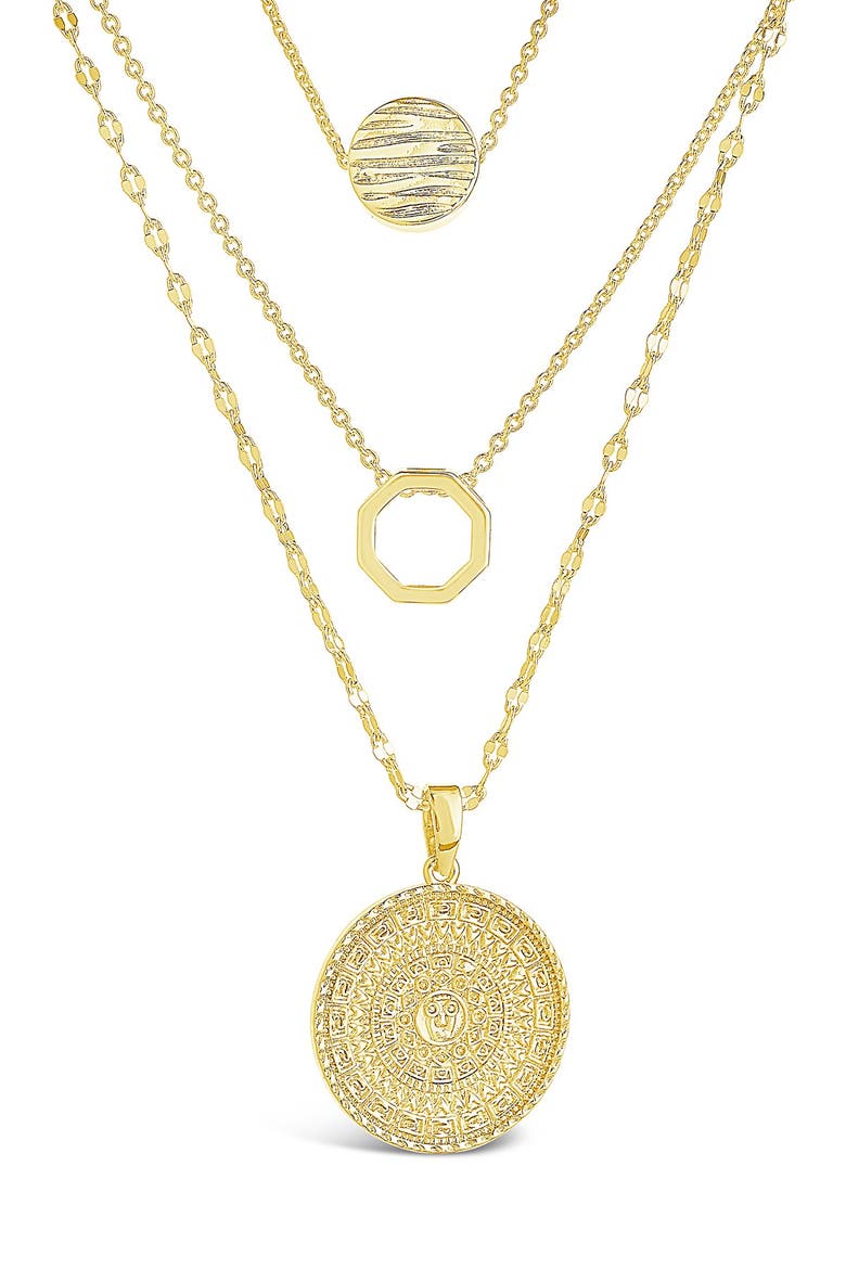 14K Gold Plated Textured Disc Layered Chain Necklace, Main, color, GOLD