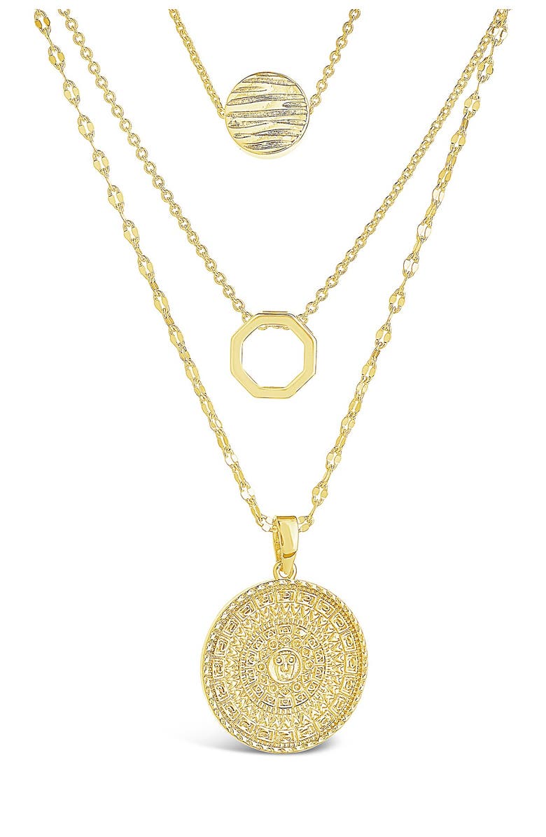 Sterling Forever 14K Gold Plated Textured Disc Layered Chain Necklace, Main, color, 