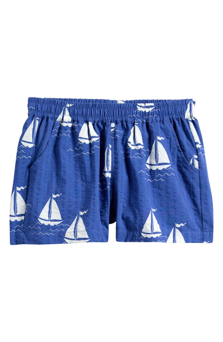Mini Rodini Kids' Print Organic Cotton Seersucker Shorts, Main, color, Blue