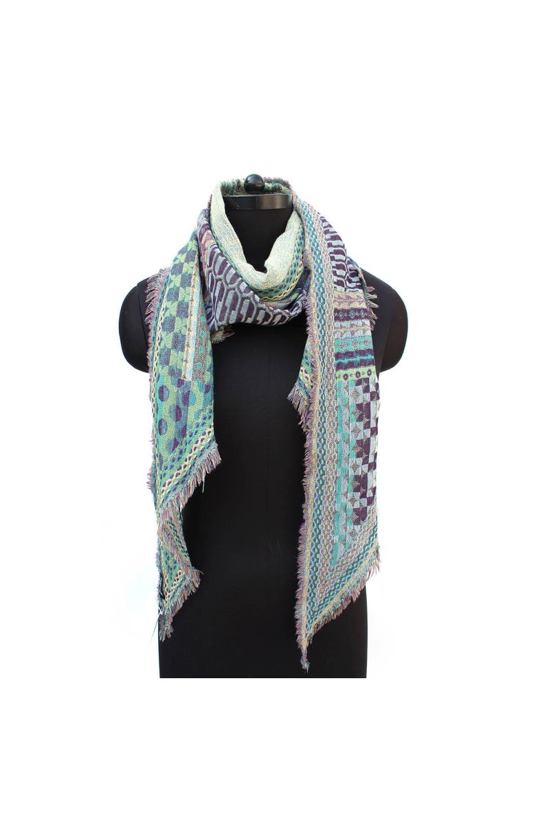 Vismaya Bohemian Dream Wool Cotton Blend Scarf, Alternate, color, Blue Plaid