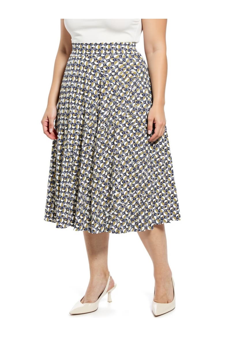 Plus Size Geometric Elastic Waist Pocket A-Line Midi Skirt, Alternate, color, Green Multi
