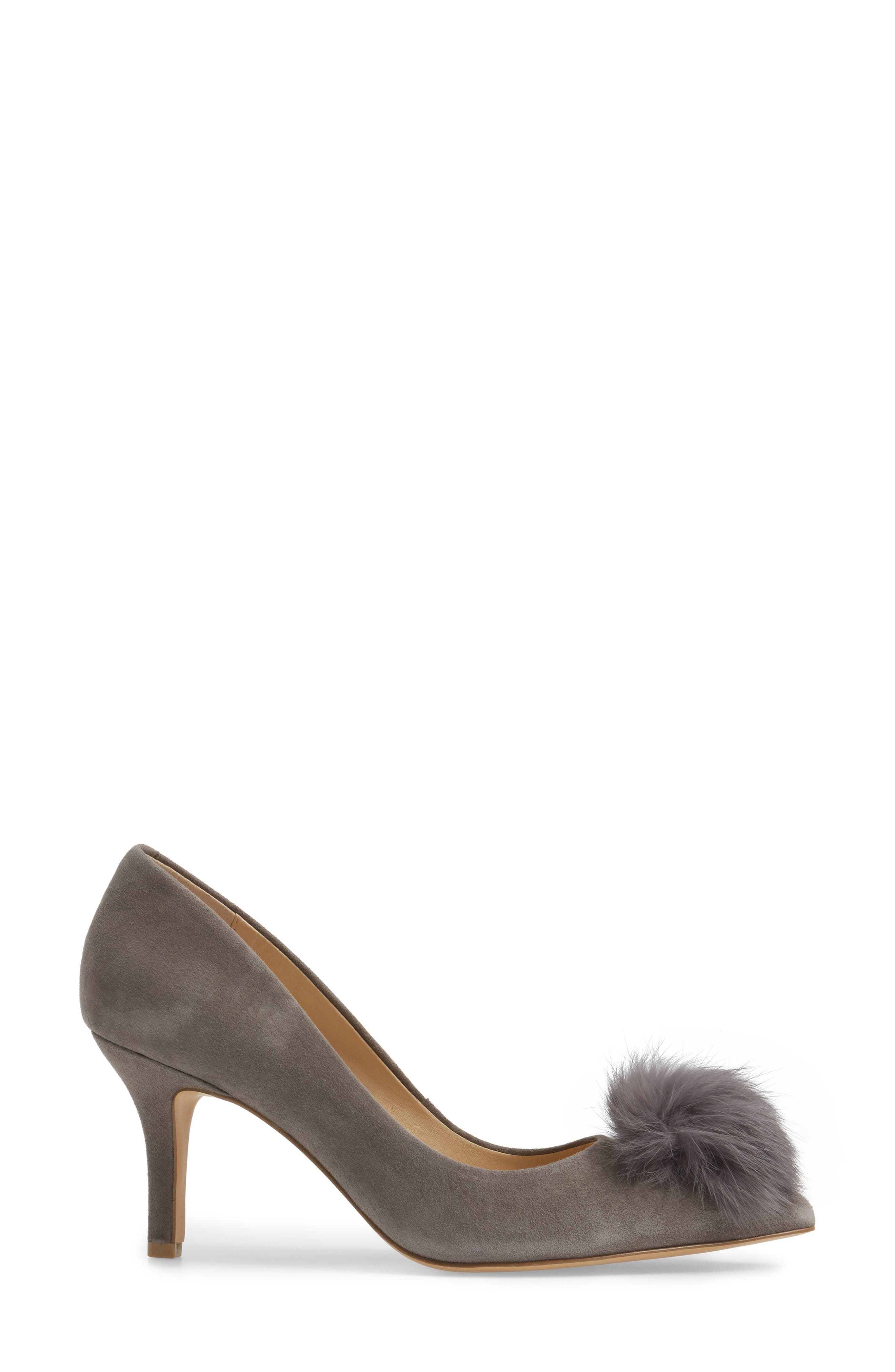 Sadie Genuine Rabbit Fur Pom Pump, Alternate, color, SLATE SUEDE