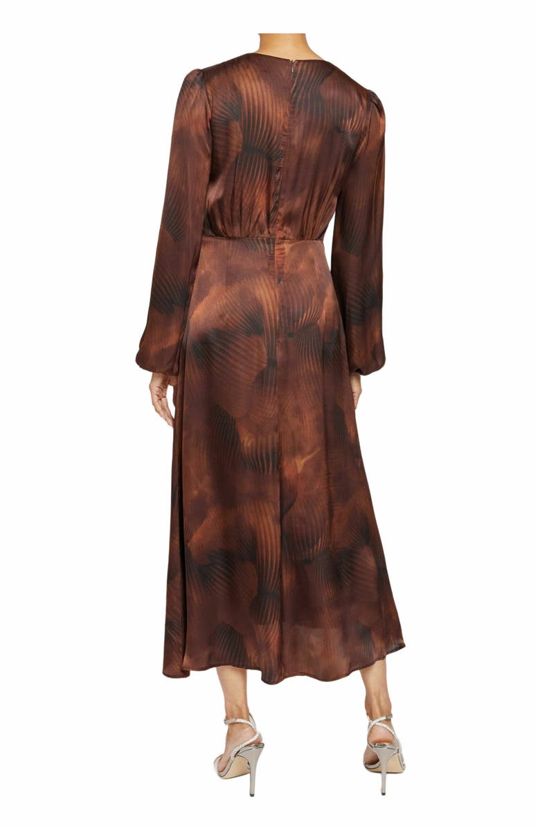 Santorelli IMANI Long Sleeve Midi Dress in Geometric Print Silk, Alternate, color,