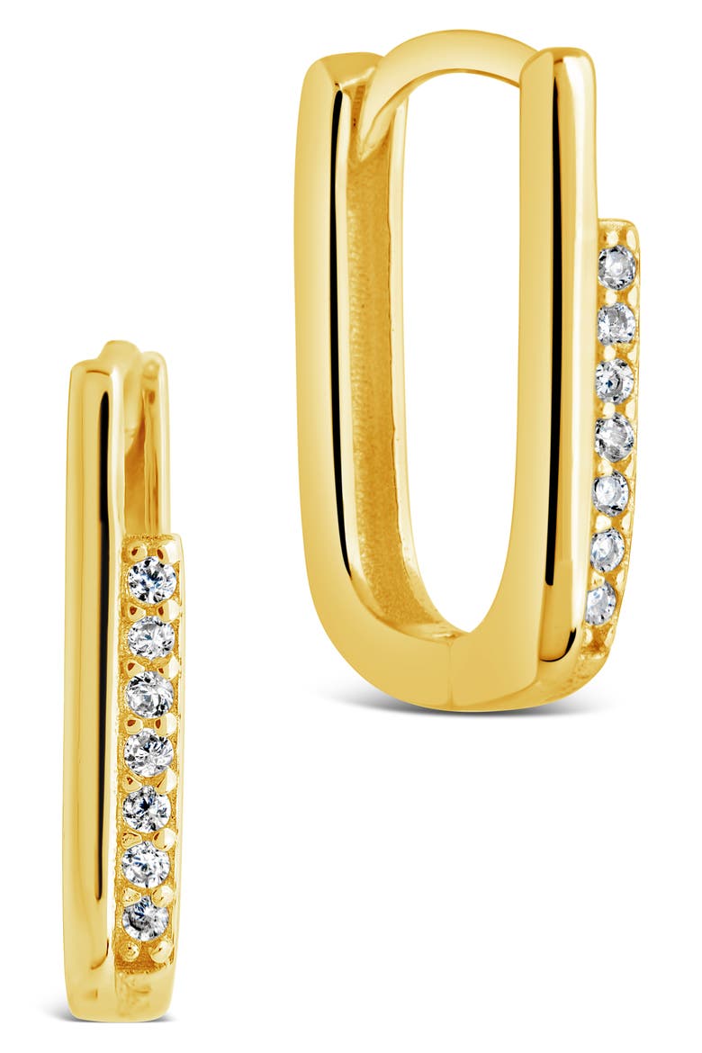 Nadine Cubic Zirconia Rectangle Hoop Earrings, Main, color, GOLD
