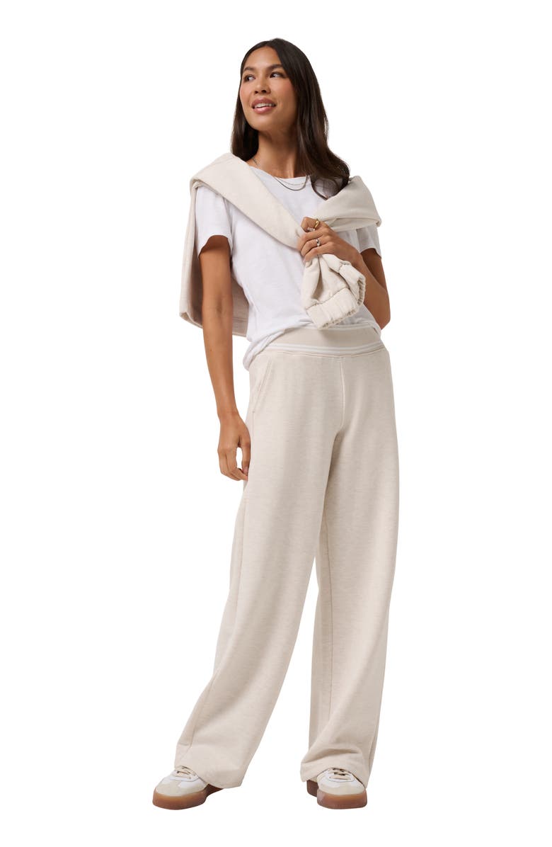 TravisMathew Cloud Fleece Clubside Wide Leg Pants, Alternate, color, Heather Brazilian Sand