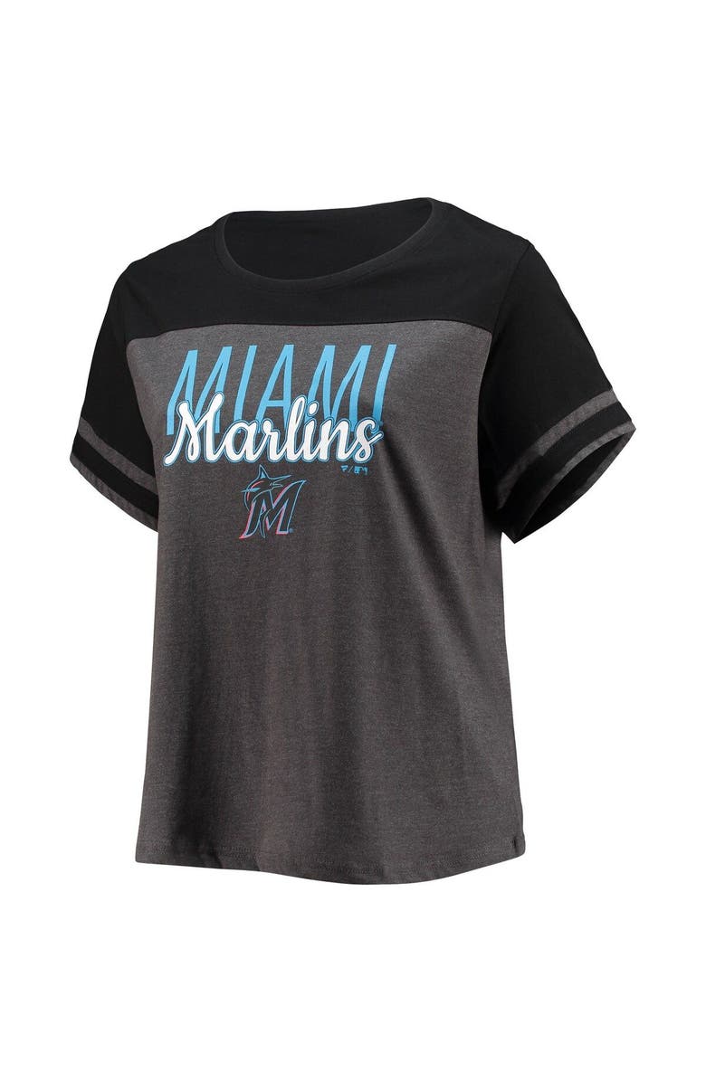 PROFILE Women's Heathered Charcoal/Black Miami Marlins Plus Size Colorblock T-Shirt, Alternate, color, Heather Charcoal