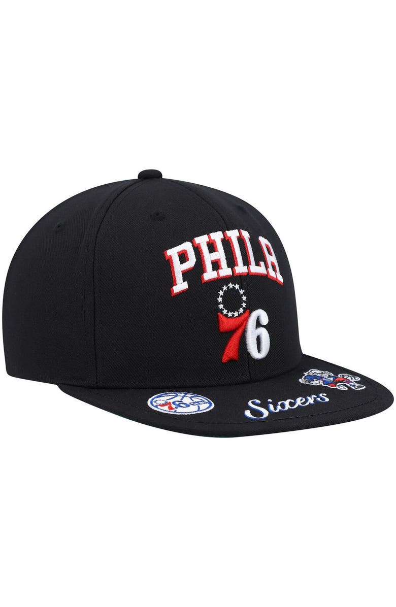 Mitchell & Ness Men's Mitchell & Ness Black Philadelphia 76ers Front Loaded Snapback Hat, Alternate, color, 