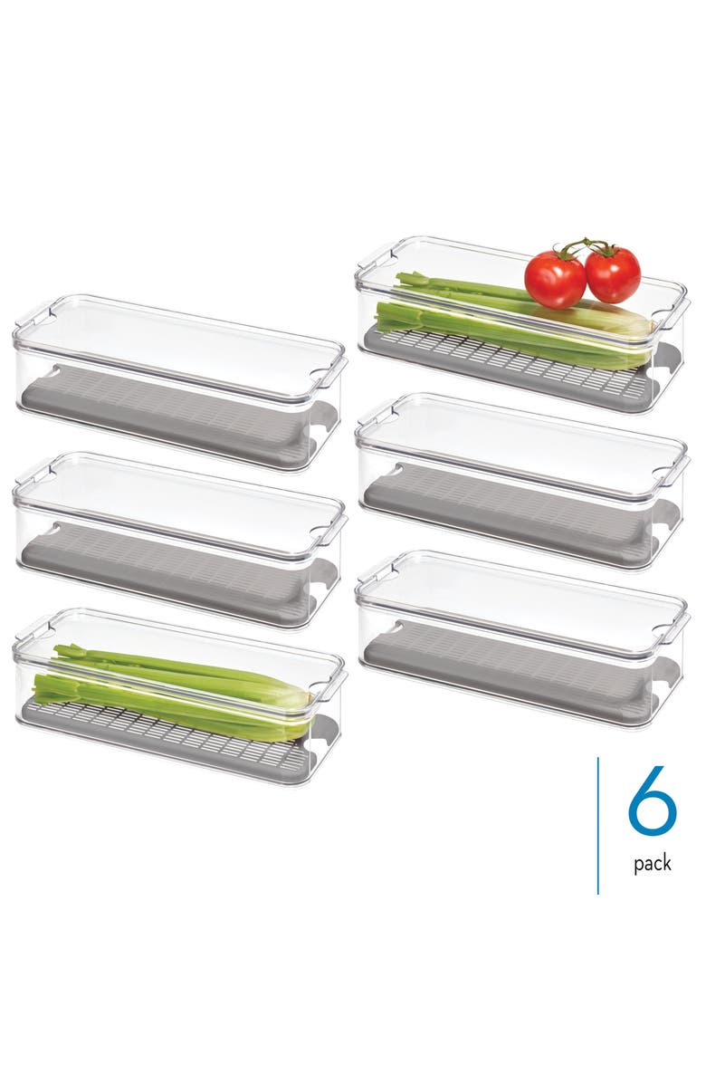 iDesign Set of 6 Fridge Produce Bins with Drainage Tray - Clear/Gray, Alternate, color, Clear