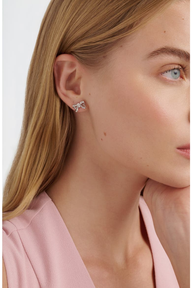 Callayy Crystal Petite Bow Stud Earrings, Alternate, color, SILVER TONE