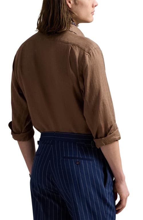 Polo Ralph Lauren Classic Fit Solid Linen Button-up Shirt In Brown