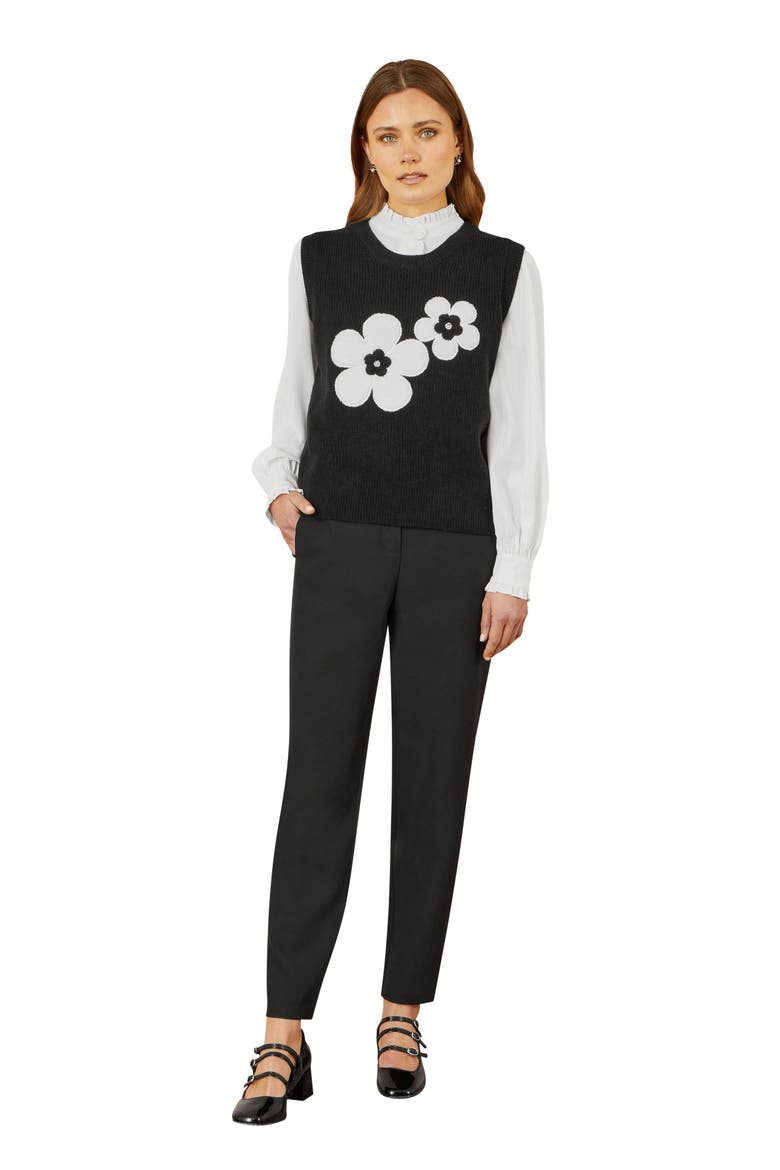 Knitted Floral Sleeveless Sweater Vest, Alternate, color, Black