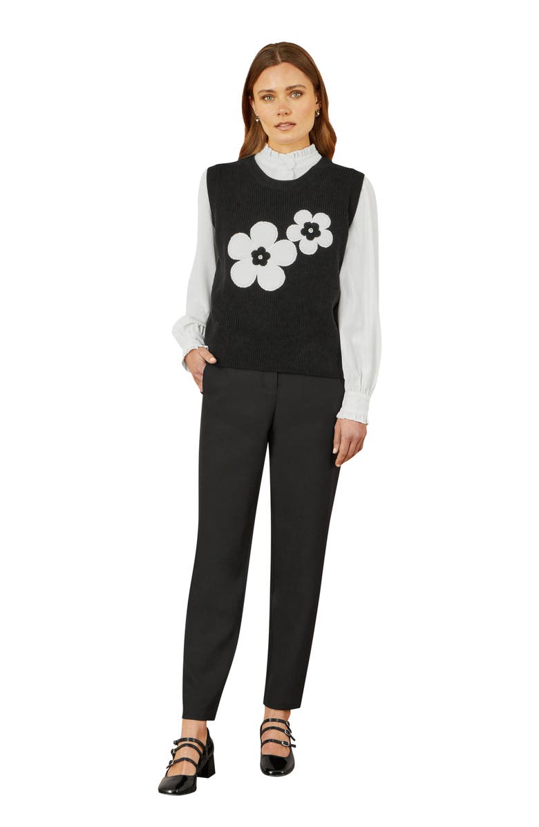 Yumi Knitted Floral Sleeveless Sweater Vest, Alternate, color, Black