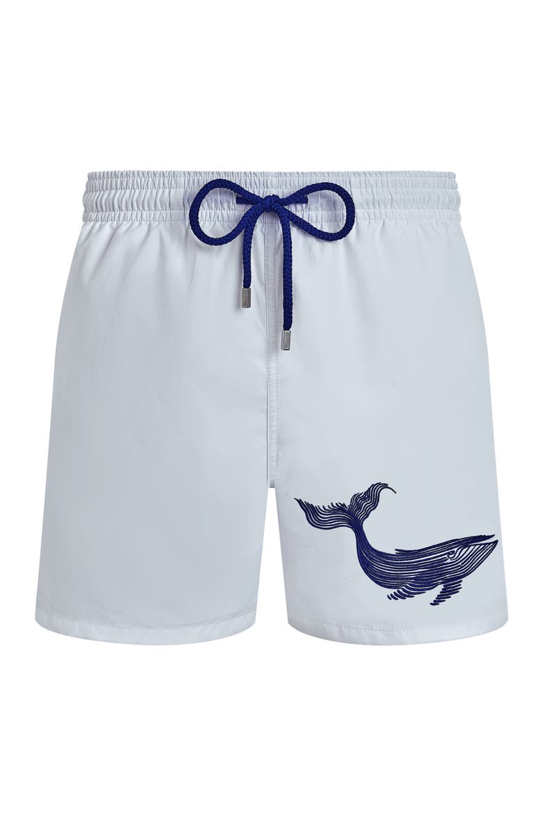 Men Swim Shorts Embroidered Whale, Main, color, white