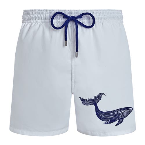 Vilebrequin Men Swim Shorts Embroidered Whale In White