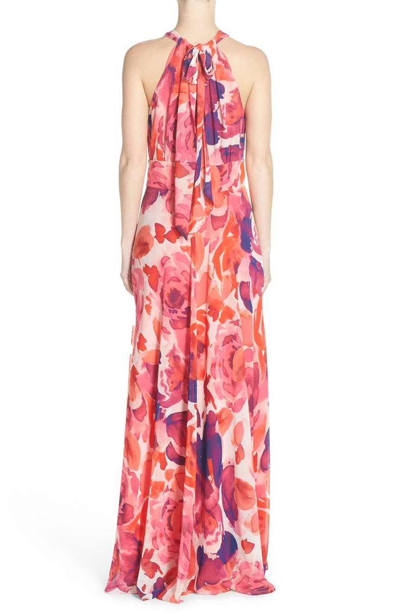 Eliza J Floral Print Halter Maxi Dress, Alternate, color,