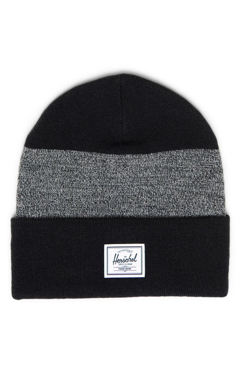 Herschel Supply Co. Elmer Colorbock Beanie, Main, color, Black/ Heather Black