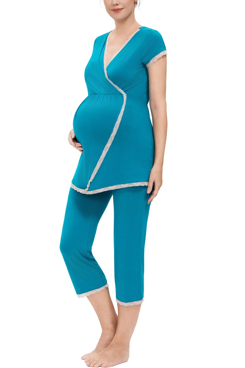 Cindy Maternity/Nursing  Pajamas Set, Alternate, color, Turquoise