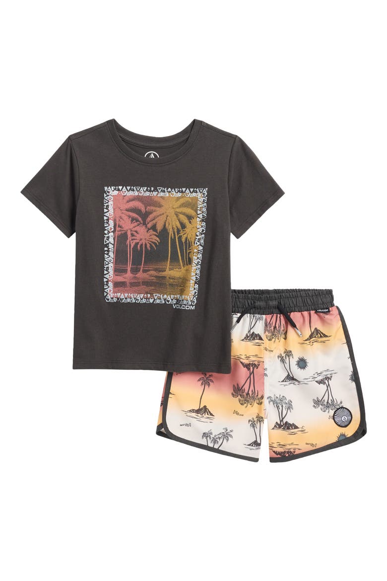 Graphic T-Shirt & Swim Trunks Set, Main, color, BLACK