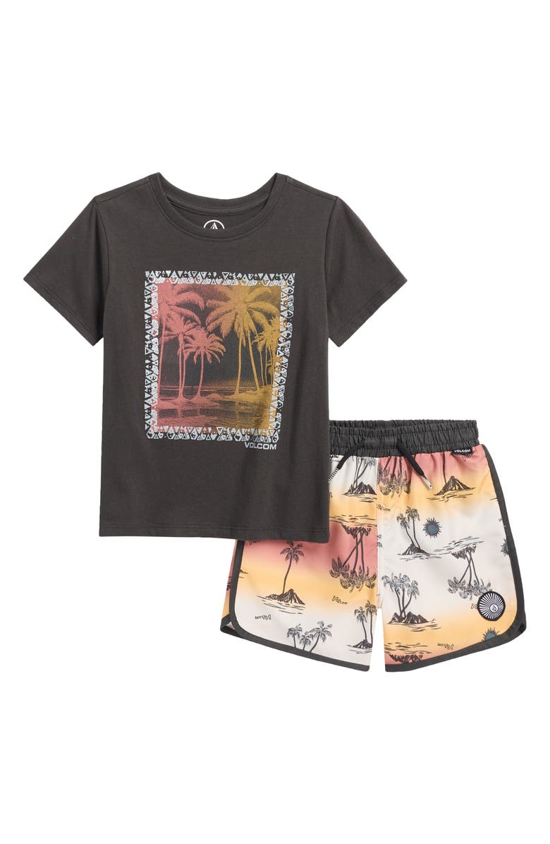 Volcom Graphic T-Shirt & Swim Trunks Set, Main, color, Black