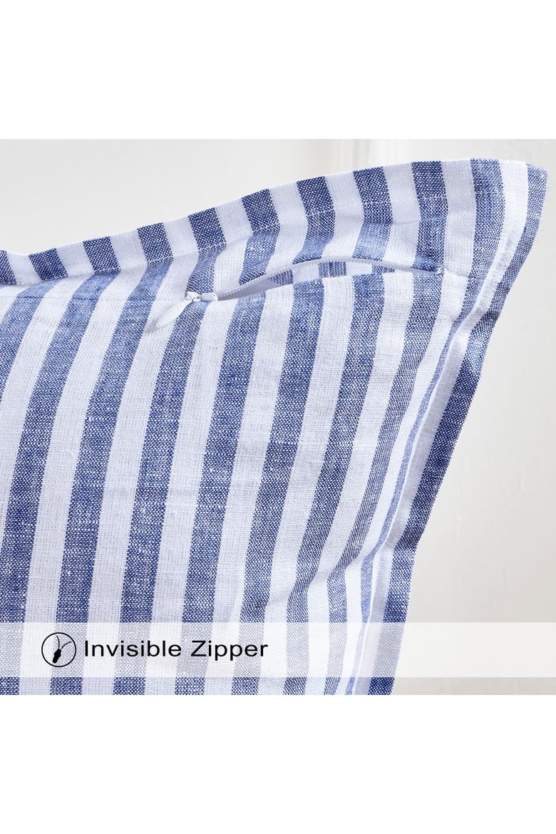 Linen Throw Pillow Cover with Invisible Zipper, 20 x 20 Inches - Santa Barbara, Alternate, color, Navy and White