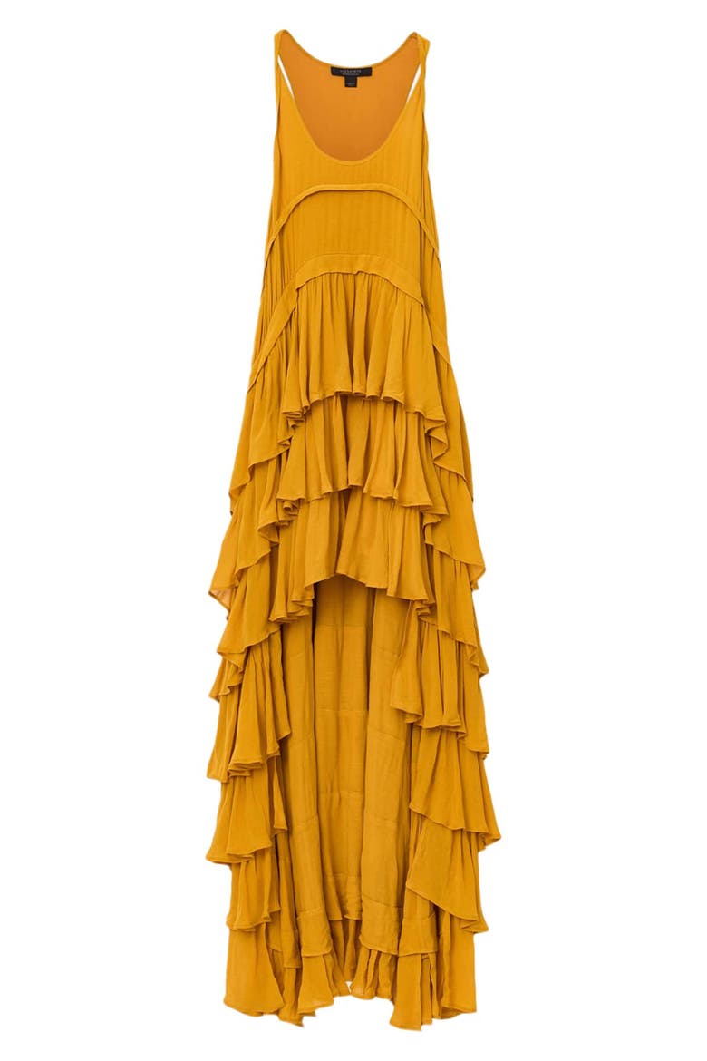Cavarly Tiered Ruffle High-Low Dress, Alternate, color, OCHRE YELLOW