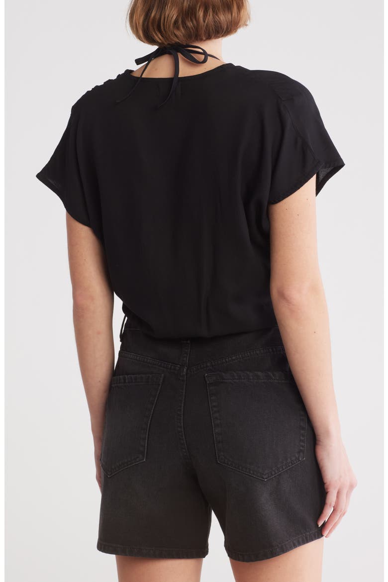 Short Sleeve Faux Wrap Cover-Up Crop Top, Alternate, color, BLACK