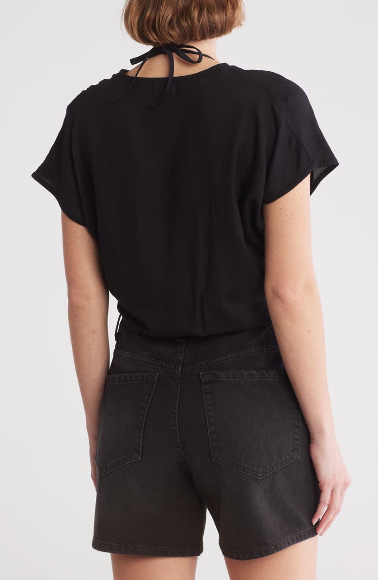 Elan Short Sleeve Faux Wrap Cover-Up Crop Top, Alternate, color, Black